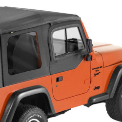 Hauts de portes en toile vitrés noirs pour Jeep Wrangler TJ.